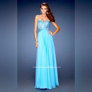 La Femme Prom Formal Light Blue Maxi Dress Size 4, 19321 NWT